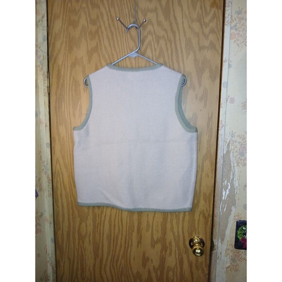 Cabela's Zip Up Vest 100% Wool Beige Floral Embroidery Women Size Medium Vintage - Picture 2 of 16